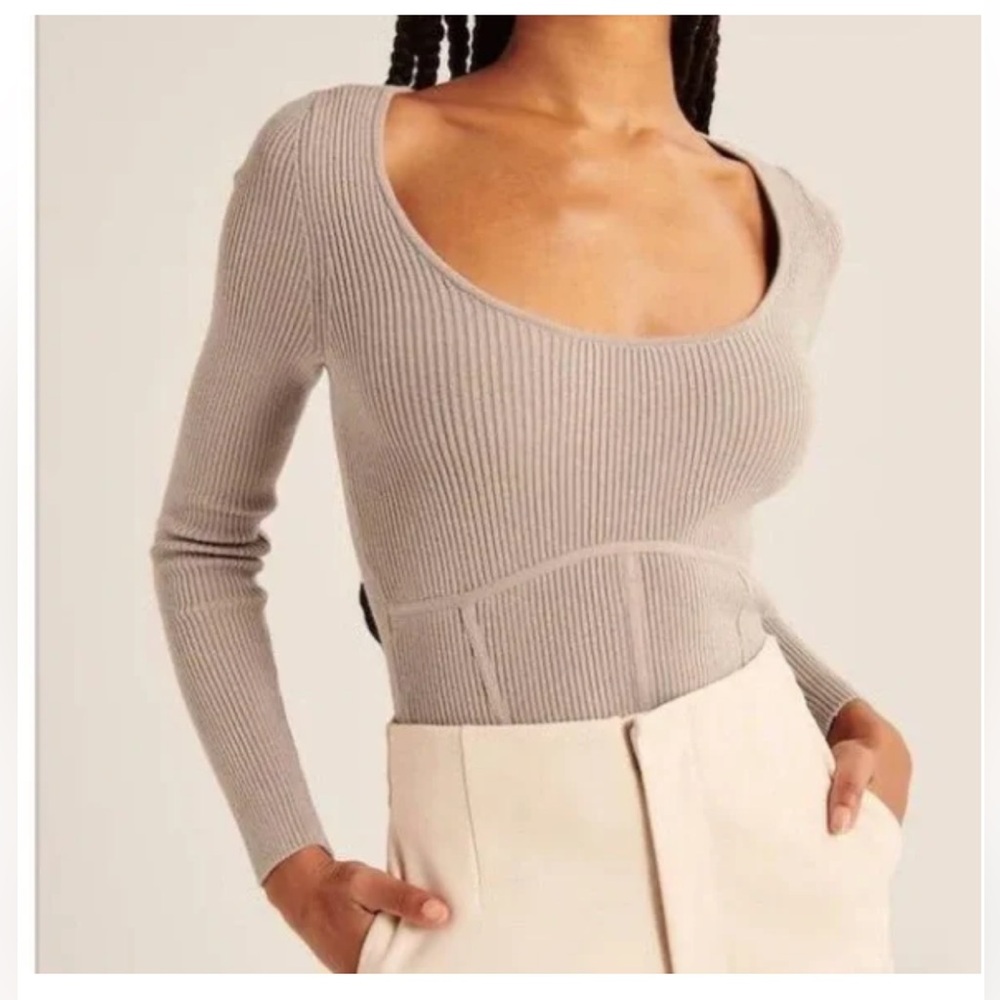 Abercrombie & Fitch Ribbed Slim Corset Sweater